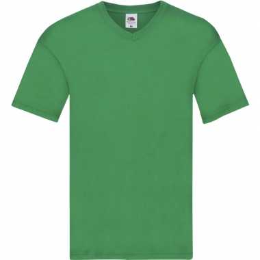 Basic v hals katoenen t shirt grasgroen heren