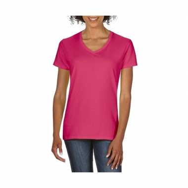 Basic v hals t shirt roze dames
