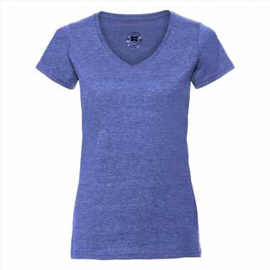 Basic v hals t shirt vintage washed denim blauw dames