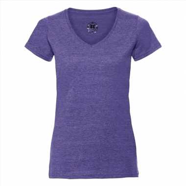 Basic v hals t shirt vintage washed paars dames