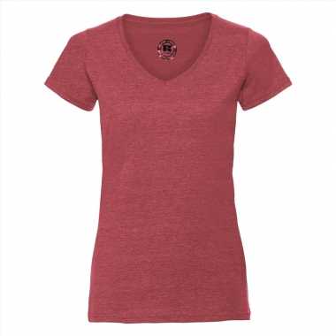 Basic v hals t shirt vintage washed rood dames