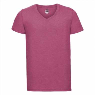 Basic v hals t shirt vintage washed roze heren