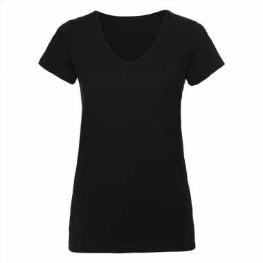 Basic v hals t shirt vintage washed zwart dames