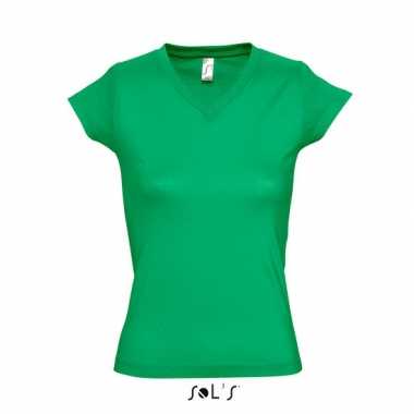 Dames t-shirt V-hals grasgroen