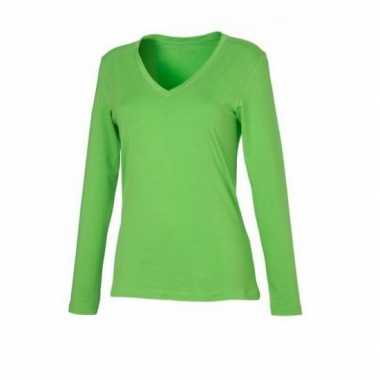 Lime dames v-hals shirt lange mouw
