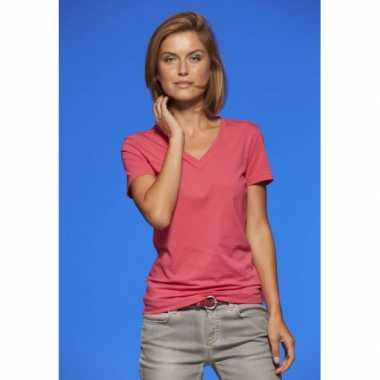 Roze dames stretch t-shirt V-hals