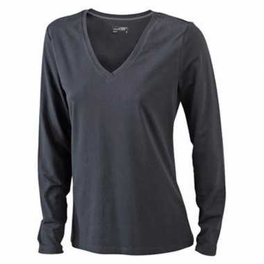 Zwart dames v hals shirt lange mouw