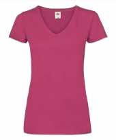 Basic v hals katoenen t shirt fuchsia dames