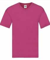 Basic v hals katoenen t shirt fuchsia heren