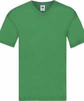 Basic v hals katoenen t shirt grasgroen heren