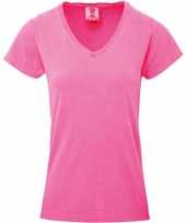 Basic v hals t shirt comfort colors neon roze dames
