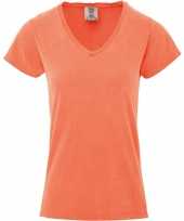 Basic v hals t shirt comfort colors perzik oranje dames