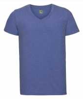 Basic v hals t shirt vintage washed denim blauw heren