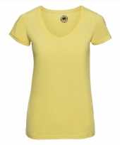 Basic v hals t shirt vintage washed geel dames