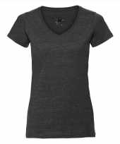 Basic v hals t shirt vintage washed grijs dames