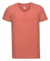 Basic v hals t shirt vintage washed koraal oranje heren
