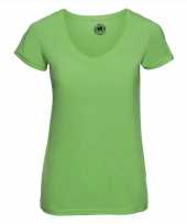 Basic v hals t shirt vintage washed lime dames