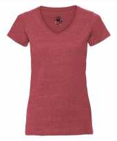 Basic v hals t shirt vintage washed rood dames