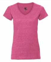 Basic v hals t shirt vintage washed roze dames