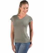 Dames t shirt v hals kaky