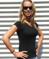 Dames t shirt v hals zwart