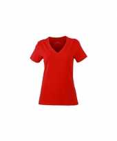 Rood dames stretch t shirt v hals