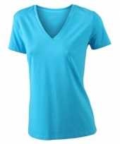 Turquoise dames stretch t shirt v hals