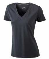 Zwart dames stretch t shirt v hals